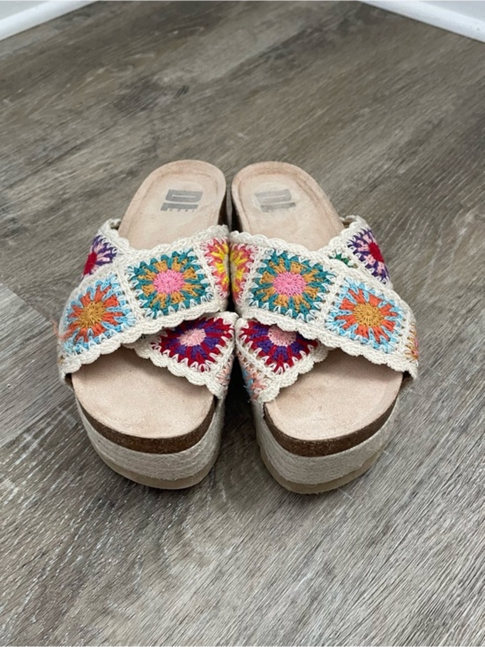 DL1961 Boho Crochet Floral Platform Sandals Women’s Size 7 Multicolor Slide